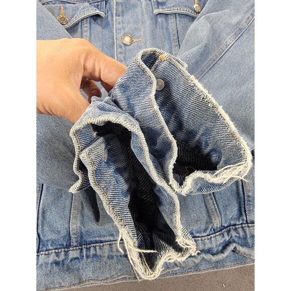 Wrangler HERO Jacket Mens XLT Blue Denim Trucker Blanket Lined Button retro - Picture 6 of 12